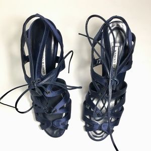 Navy Satin Manolo Blahnik Stiletto Heel